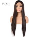 Voguequeen Platinum Blonde Synthetic Lace Front Wigs Silky Straight Heat Resistant Fiber Daily Wear For Women