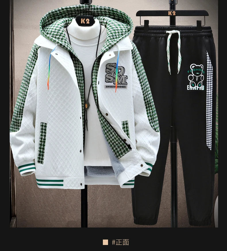 Winter Men's Sets Tracksuit Men Wool Hooded Sweatshirt Thicken Warm Sportswear Male Casual Suit Two Piece Sets