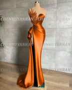 Green Evening Dresses 2025&2026 Sweetheart Sequin Beaded Long Satin Formal Party Dress Pleat Side Split Sexy Zipper Simple Prom Gowns