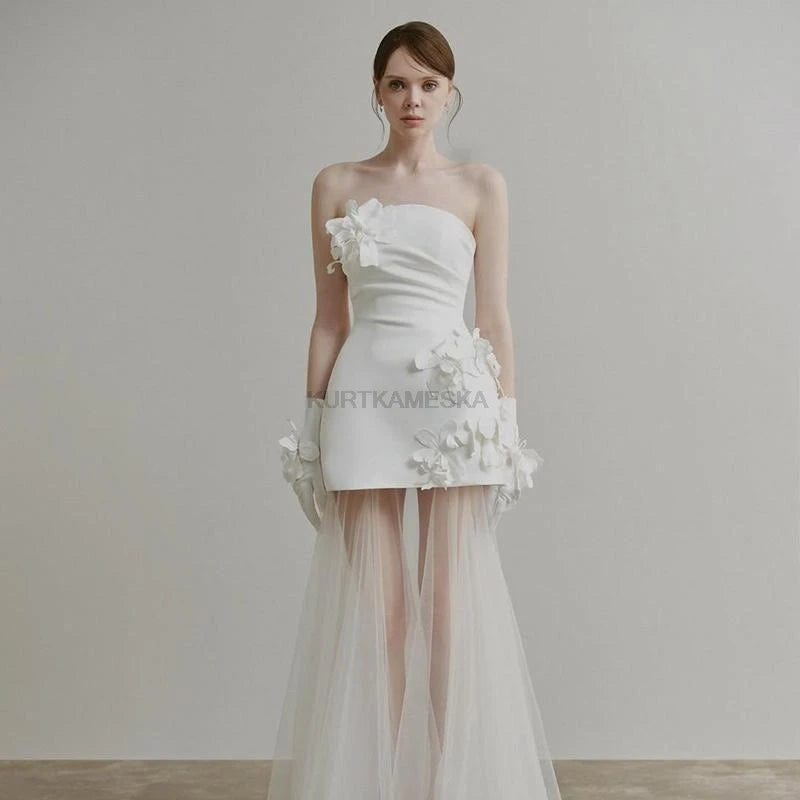Wedding Dresses Sweet Flower Strapless For Women 2026 Satin White Evening Dress Elegant Floor-length Simple Wedding Shooting