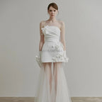 Wedding Dresses Sweet Flower Strapless For Women 2026 Satin White Evening Dress Elegant Floor-length Simple Wedding Shooting