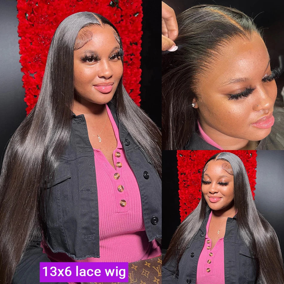 Straight Human Hair Wigs 13X6 Hd Lace Frontal Wig 30 40 Inch 13X4 Brazilian Pre Plucked Front Black Wig For Women 250 Density
