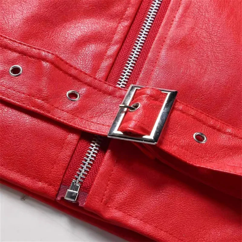 2026 New Men Solid Color Imitation Leather Jacket Red Fashion Homme Oblique Zipper Biker Coats Male Bar KTV Casual Top Secondary image