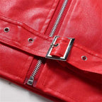 2026 New Men Solid Color Imitation Leather Jacket Red Fashion Homme Oblique Zipper Biker Coats Male Bar KTV Casual Top