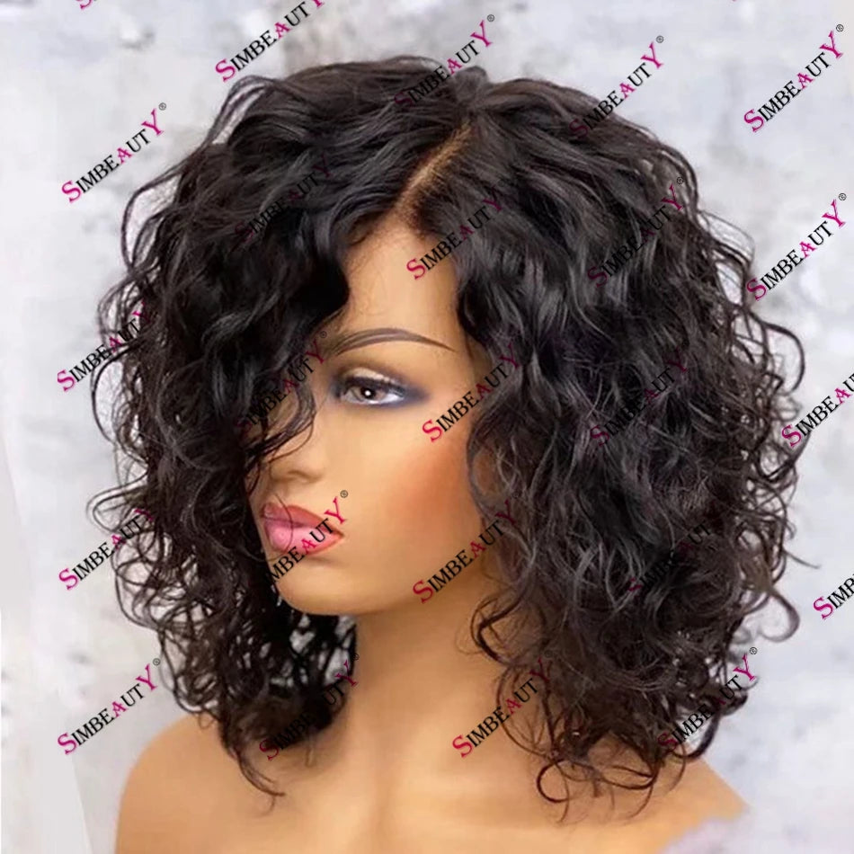 Glueless Lace Front Short Bob Natural Curl 100% Human Hair Wigs for Black Women 150 Density Brazilian Remy Hair 13x6 Lace Wig Main image