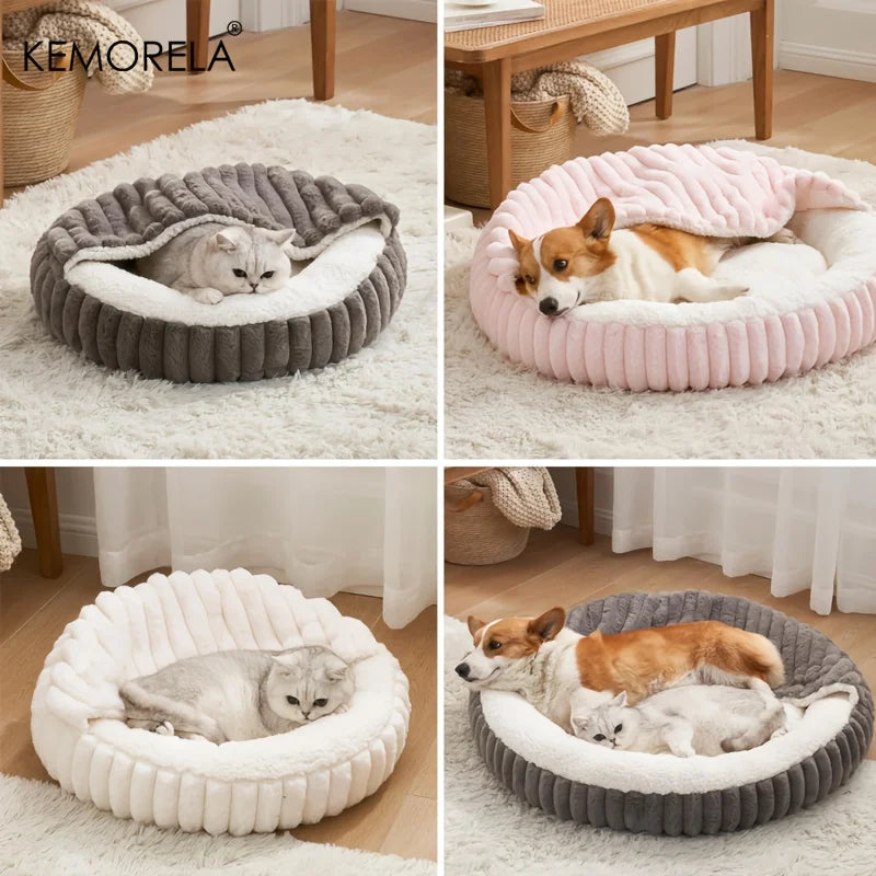 Calming Warm Kitten Bed Round Hooded Cat Cave, Indoor Puppy Sleeping Bed Suitable for Cat Dog Non-Slip Bottom Cat Cushion