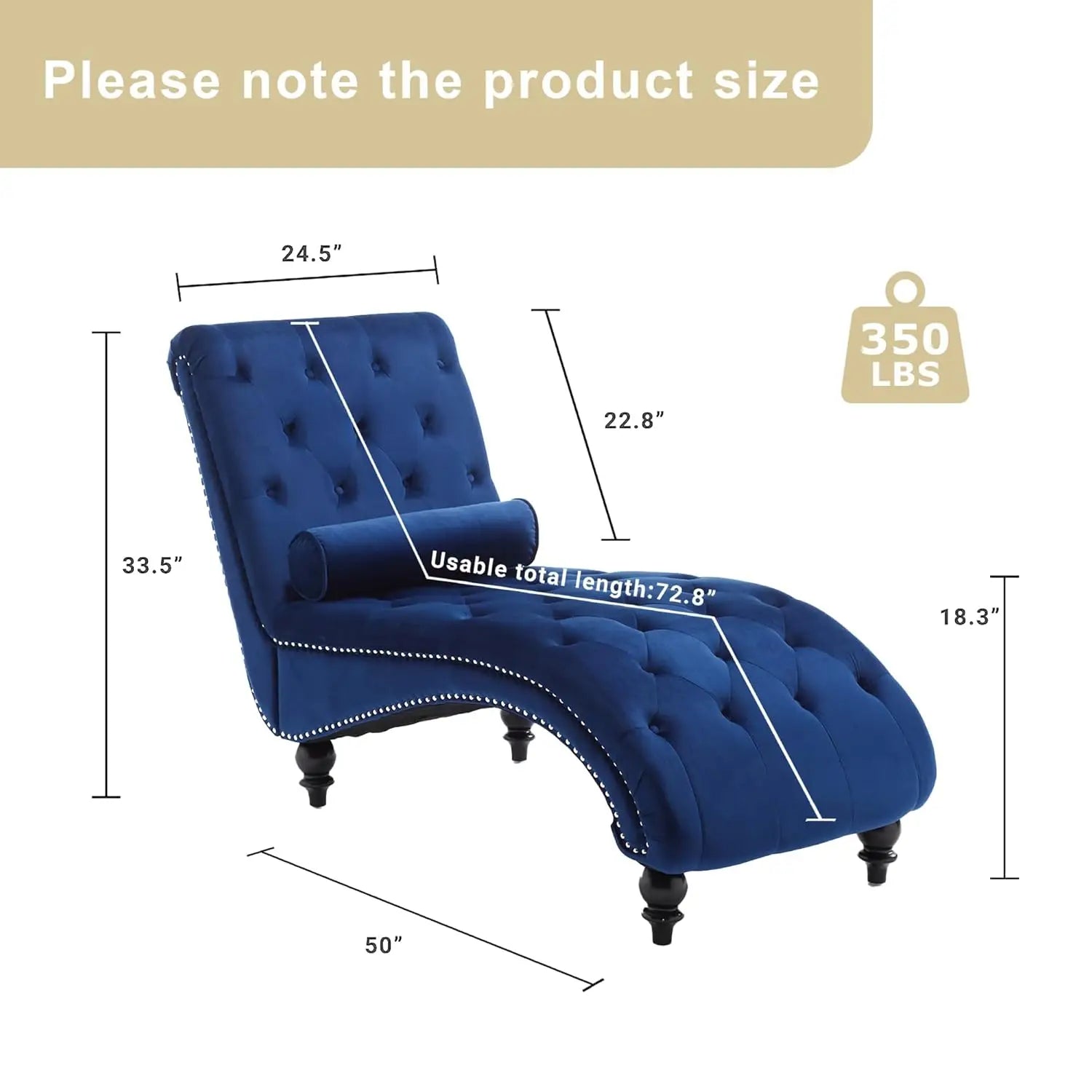 Velvet Chaise Lounge Indoor,Button-Tufted Upholstered Chaise Lounge Chair with Pillow for Bedroom Living Room, Customized Secondary image