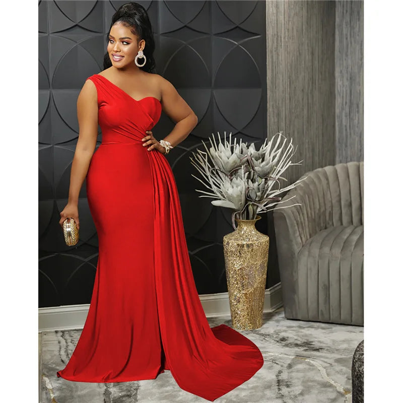 Sexy One Shoulder Elegant Evening Dresses for Women Party Night Mermaid Dress Backless Side Split Bodycon Long Dress Vestidos