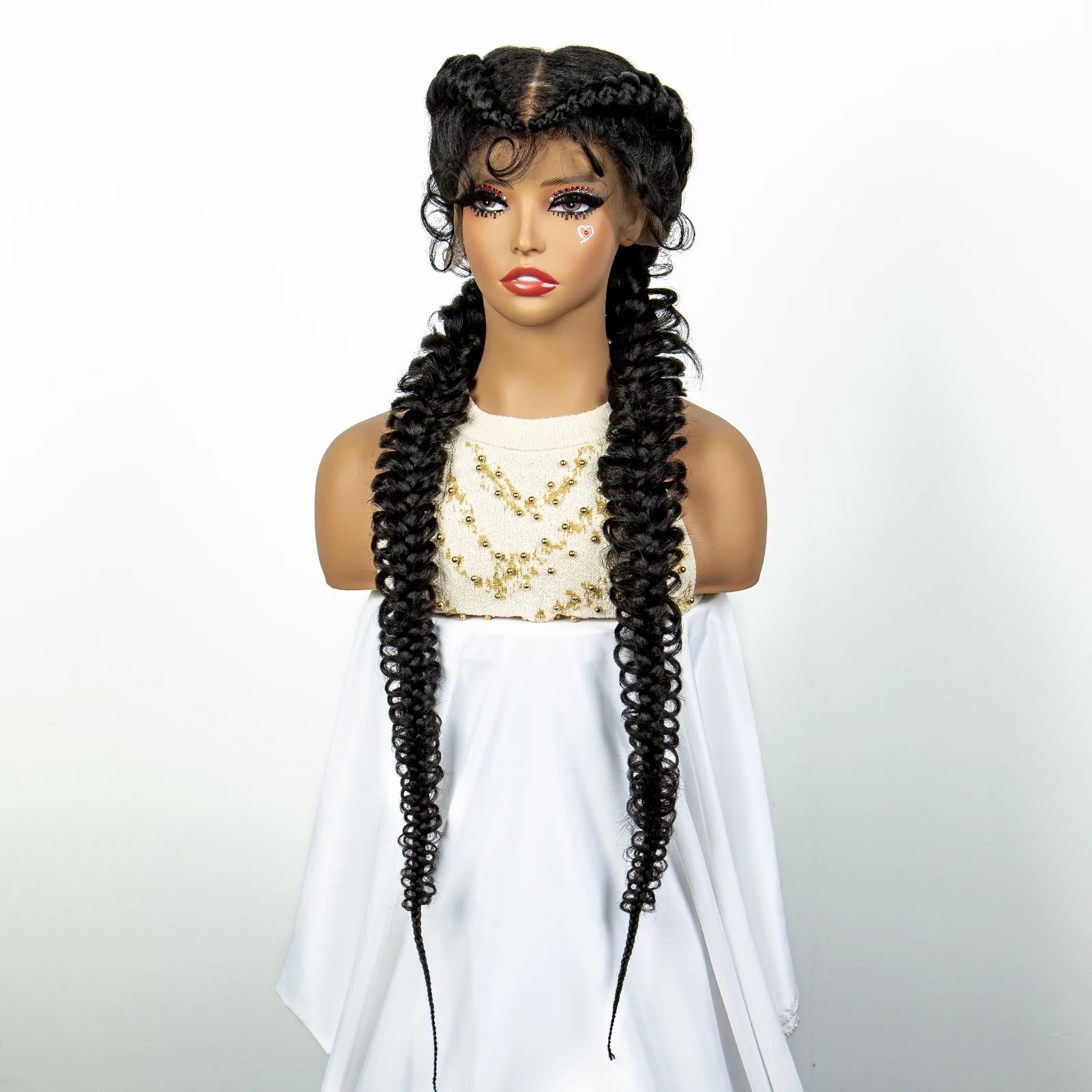 1B/30 Dark Brown Synthetic Lace Frontal Dutch Box Braided Wigs for Black Women Fishtail Braids Wigs with Baby Hair Cornrow Wigs