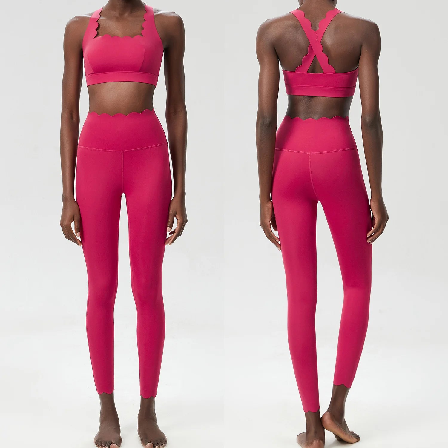 Women Solid Color Gym Suit Two Pieces Fitness Yoga Set Super Streth Slim Fit Running Sportswear Breathable Workout Clothes