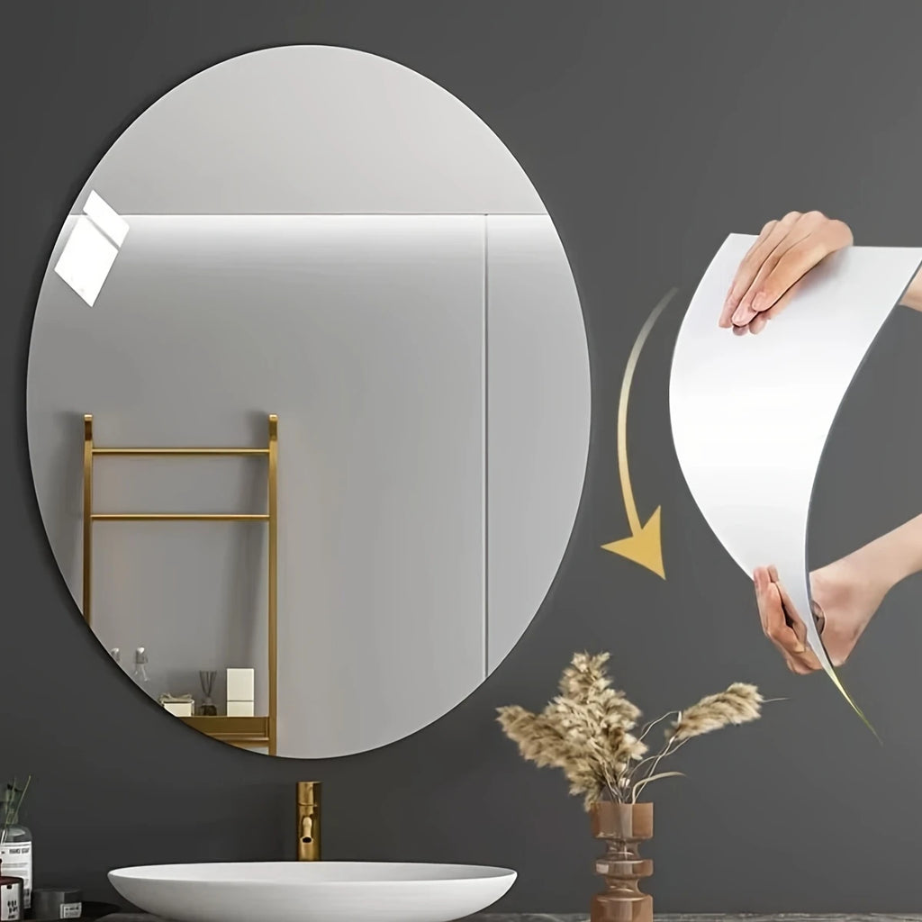 2D Acrylic Oval Self-Adhesive Mirror Irregular Punch-Free for Bathroom Toilet Wash Basin Living Room Bedroom Soft Wall Mirror