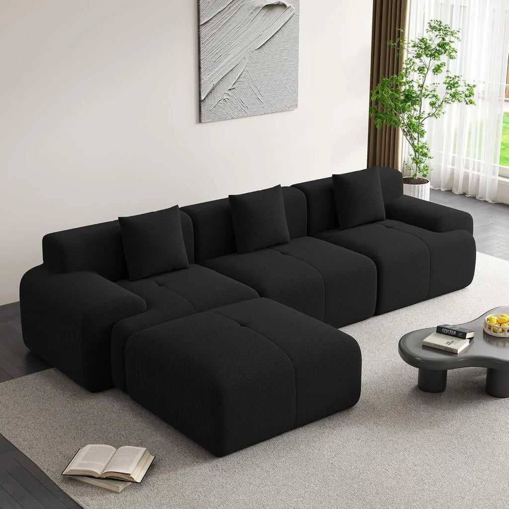 107in Modular Sectional Sofa with Ottoman L-Shape Deep Seat Corduroy Memory Foam No Assembly Living Room Furniture Custom