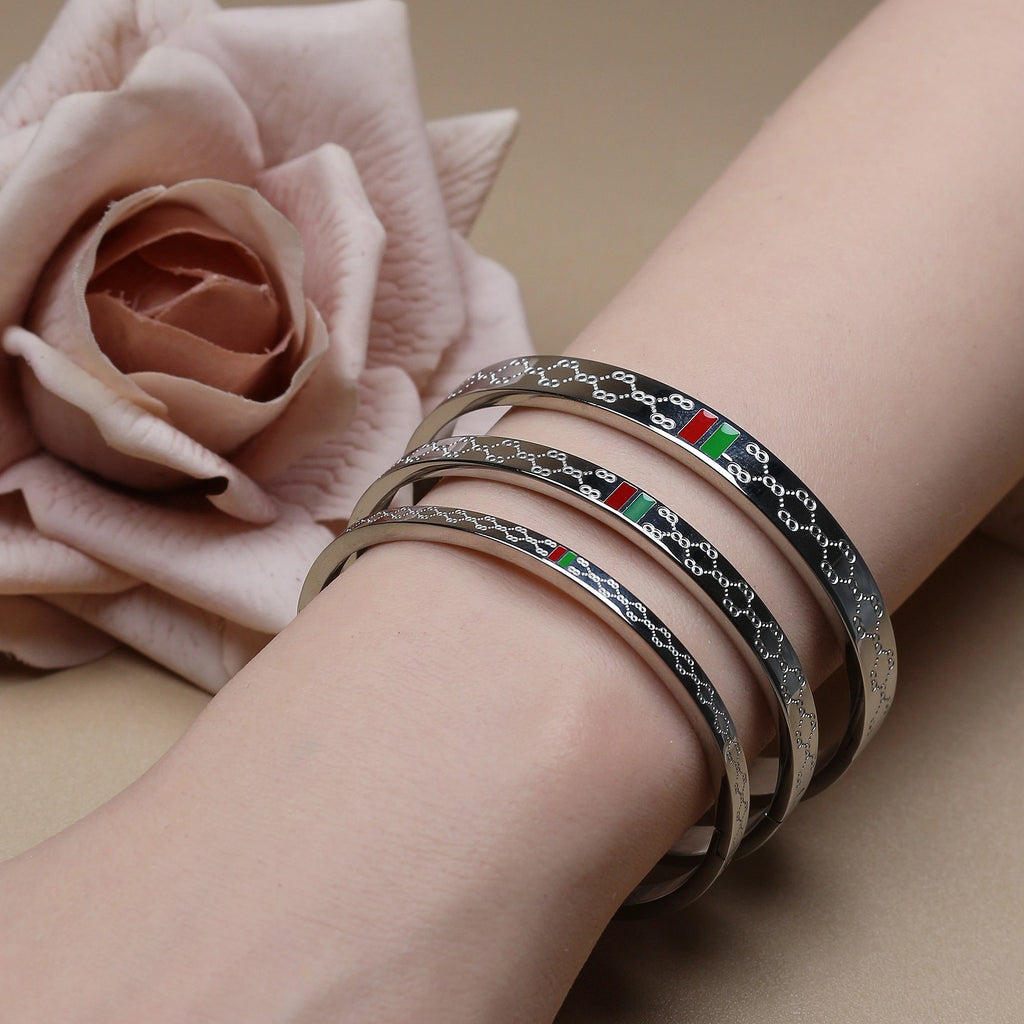 18 K Gold Plated Stainless Steel  55 MM Red/Green Bangles  , Fashionable Jewelry For Men And Women Wholesale