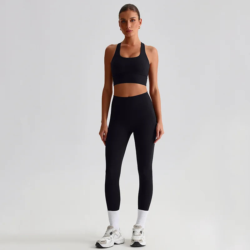Women's Gym Workout Yoga Outfit Sets Naked feel fabric Beautiful Back Bra outdoor Running Fitness Butt-lifting Yoga Pants Suit