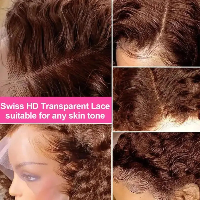 Chocolate Brown Body Wave Lace Front Wig Human Hair 220 Density Frontal Lace Wigs 30 Inch 13x6 HD Transparent Lace Human Wigs