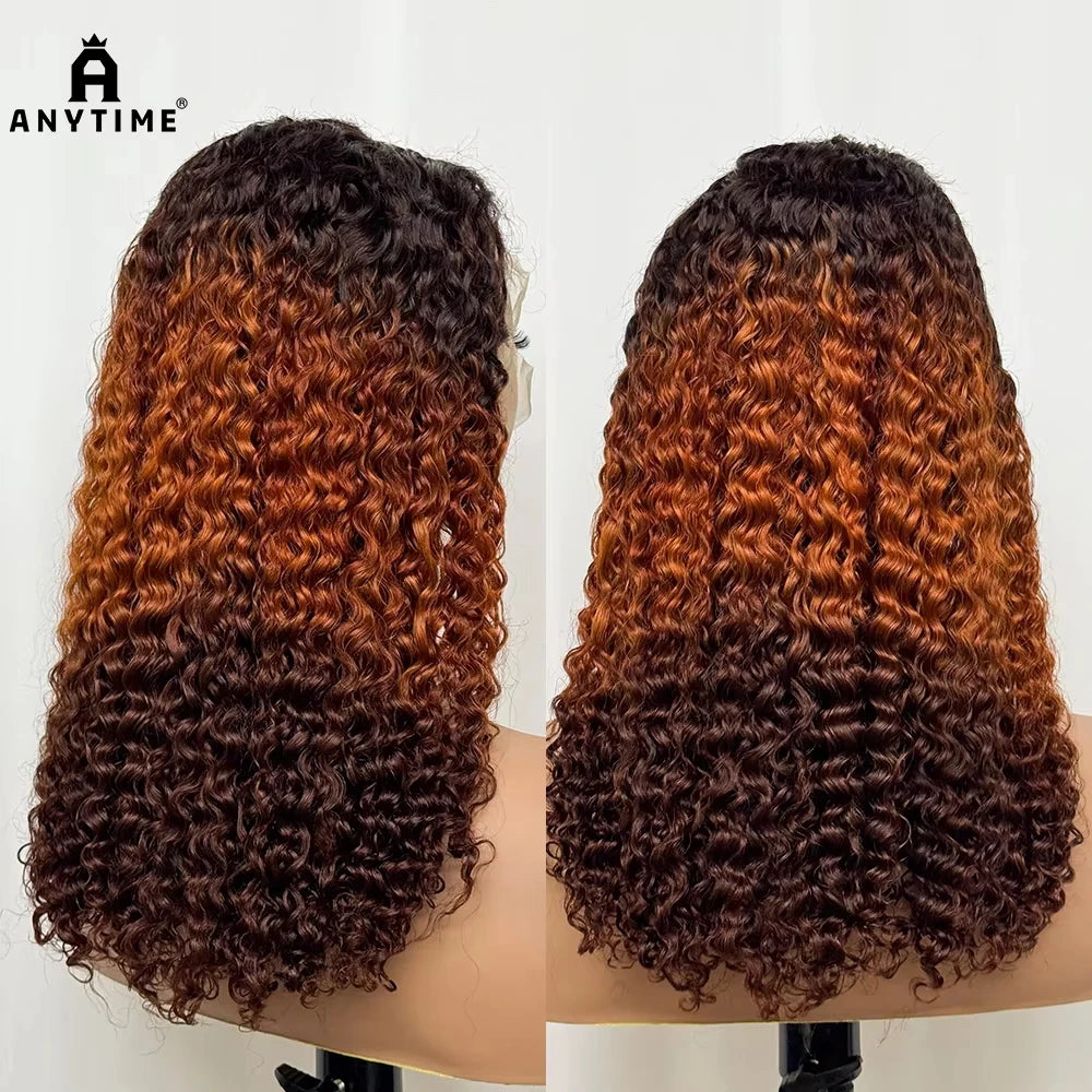 Double Drawn 250% Density Ombre 18 Inches Water Wave Curly Human Hair Wigs 13x4 Transparent Lace Frontal Hair Wig for Women Main image