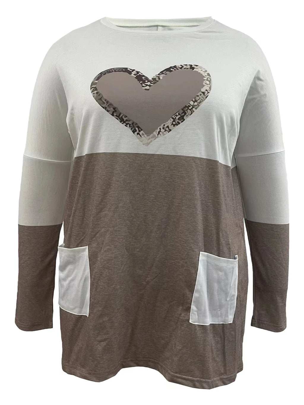 2026 Plus Size Europe And The United States Autumn Love Printed Round Neck Loose Color Contrast Long Sleeve T-Shirt Women