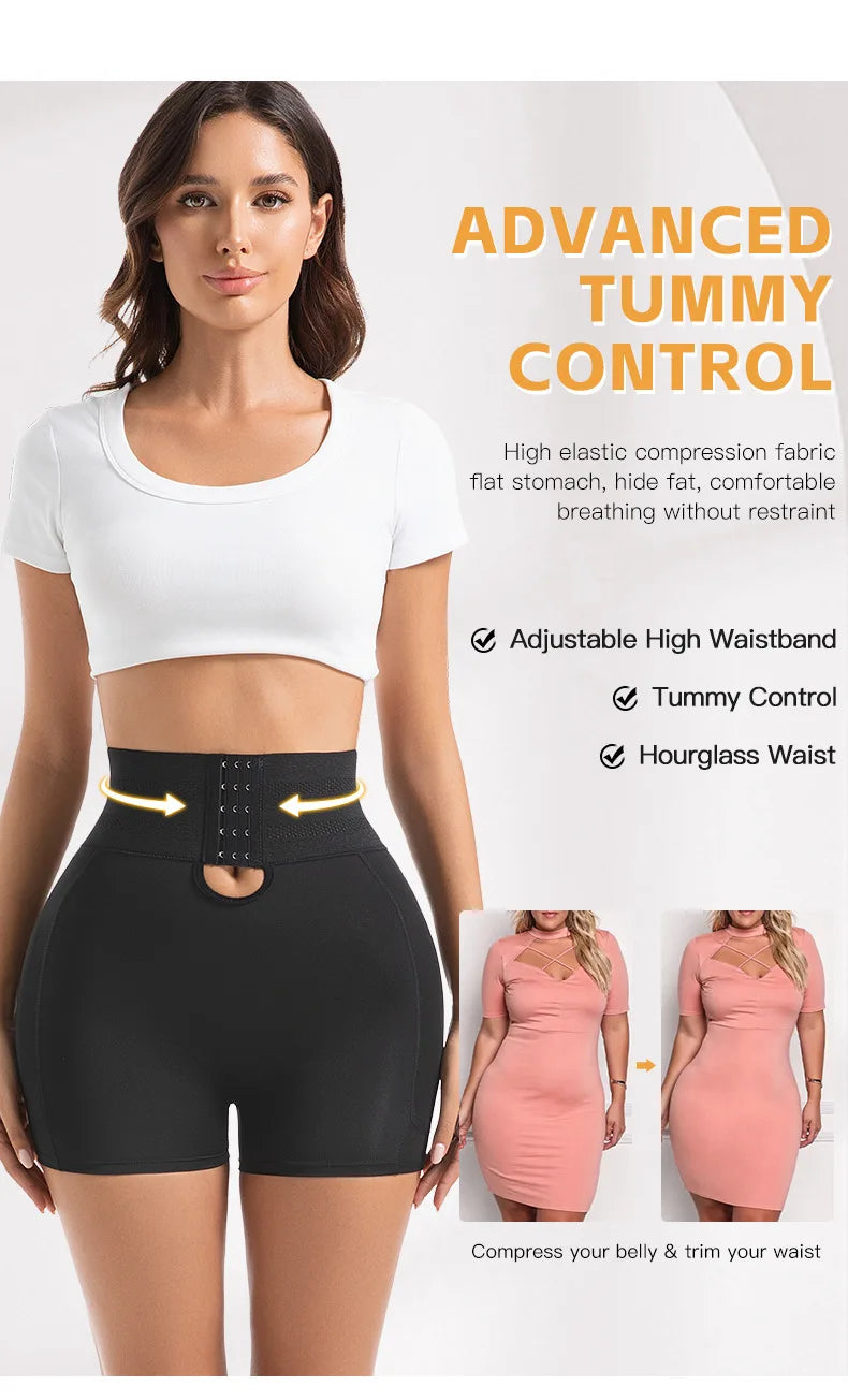 Women's Padded Butt Lifter Body Shaper with 4 Sponge Pads Tummy Control Shapewear Panties with Waist Cincher and Hook Closure