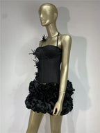 Women Sexy Party Dress Halter Laced Up Crop Top And Flowers Mini Skirt Two Piece Sets Club Evening Celebrity Outfits Wholesale