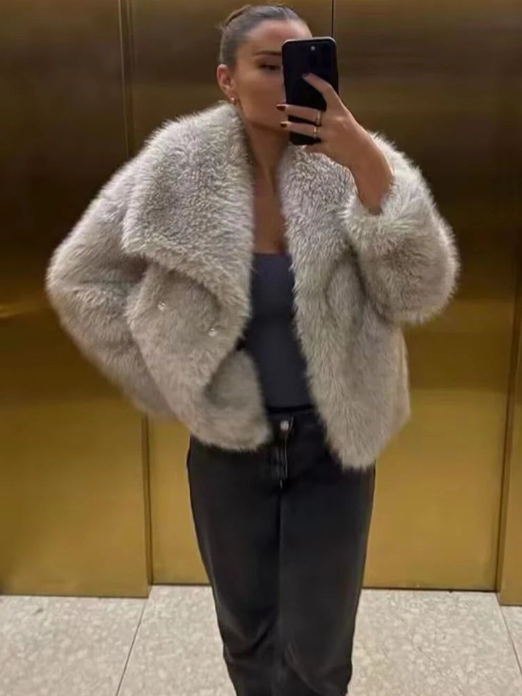 HXAO Winter Faux Fur Coat 2024 Woman New in coats Autumn Fur Plush Fluffy Jacket Warm Red Gray Black White Fur Coat Outerwears