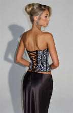 Mozision Sequins Sexy Dress Set Women Sparkle Scarf Collar Crop Tops And Maxi Skirt Elegant Club Party Satin Skirt Matching Set