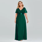Prom Dresses Plus Size Evening Dresses Long  Elegant A Line V Neck Ruffles Chiffon Formal Wedding Party Dress Robe De Soiree