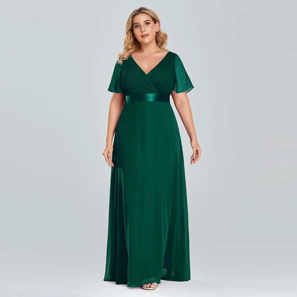 Prom Dresses Plus Size Evening Dresses Long  Elegant A Line V Neck Ruffles Chiffon Formal Wedding Party Dress Robe De Soiree
