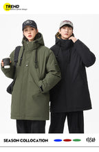 Winter new style cotton coat for men 2026 snap-closed hooded jacket neutral style mid-length workwear cotton coat for men