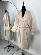 Elegant Lace Up Woolen Short Coat Solid Loose Lapel Furry Belt Long Sleeve Jacket Female 2025 Autumn Winter Lady Chic Cardigan