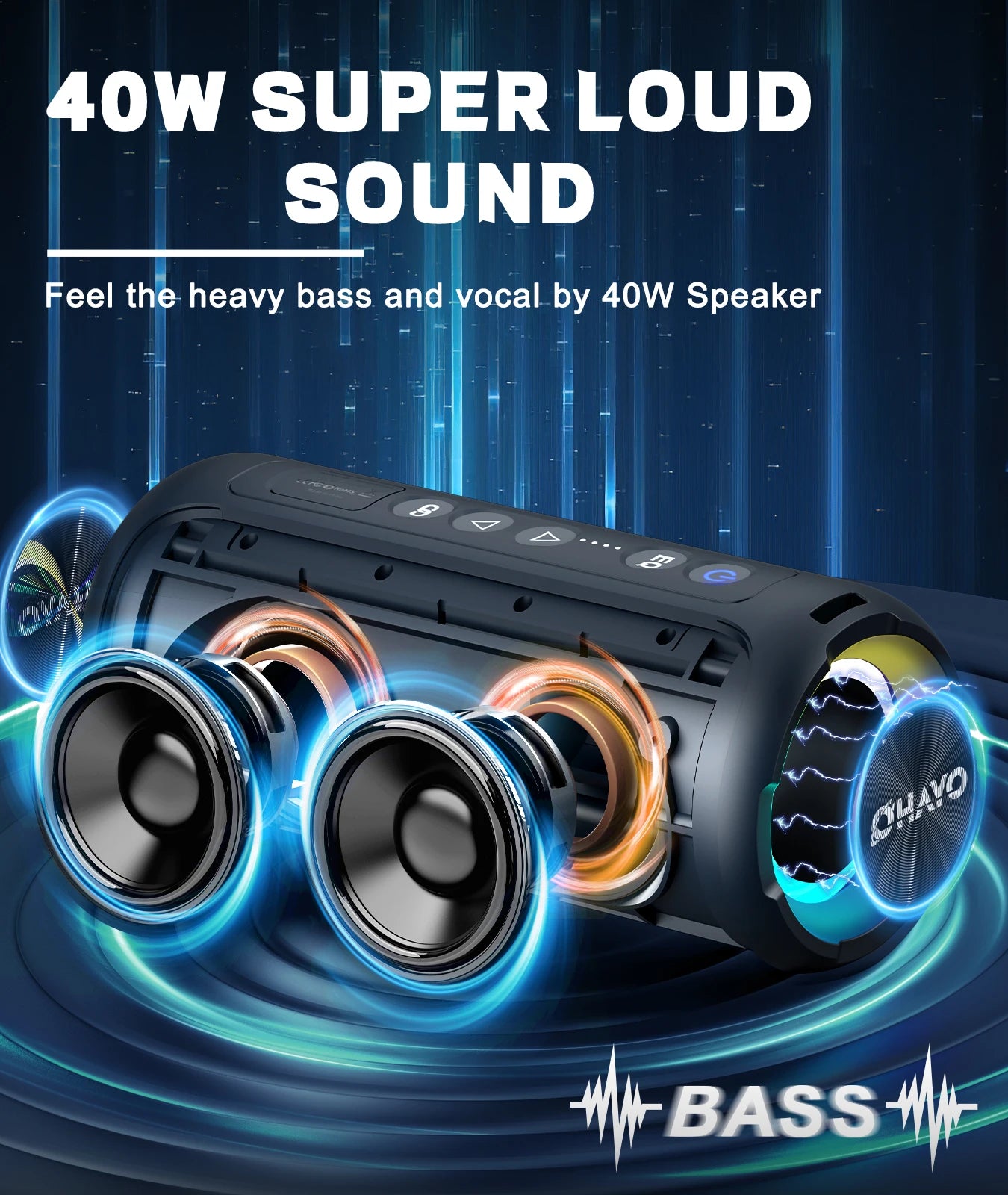 Ortizan Bluetooth Speakers 40W Enhanced Bass Portable Outdoor Wireless Speaker 30Hrs IP7 Waterproof Shower Speaker Bluetooth 5.3 Secondary image