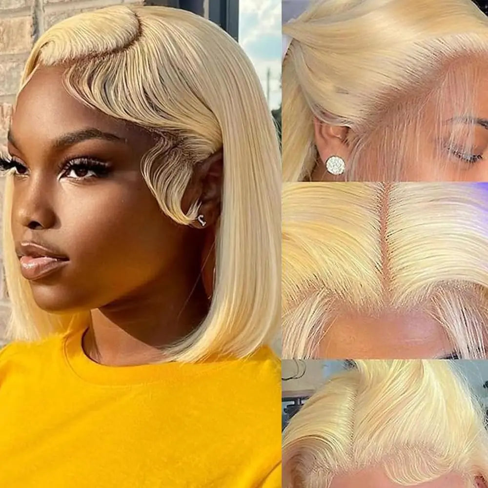 12 14 16 Inch 200 Density Straight Lace Front Human Hair wig Short Transparent 13x4 Bob Lace Frontal Wigs 613 Honey Blonde Remy