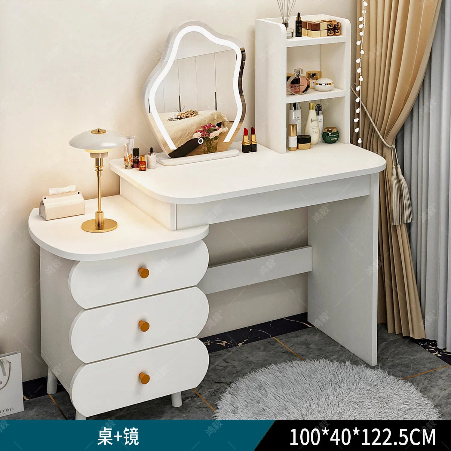 Bedroom Mirror Dressing Table Desk White Drawers Light Makeup Vanity Wood Room Penteadeira Com Espelho Dresser Furniture