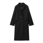 HH Women Fashion Burgundy Woolen Coat Double Breasted Long Sleeve Lapel Blends Jacket Autumn Winter High Street Outerwear