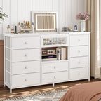 Modern 10-Drawer Dresser with Mirror & RGB LED Lights, 55" Wide Fabric Chest with USB Charging for Bedroom Vanity, Hallway