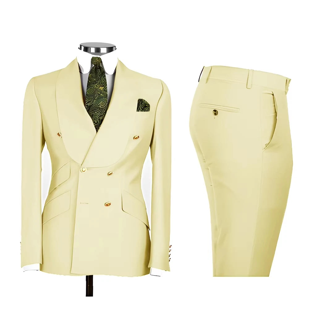 Men's Double Breasted Tuxedo Suit Shawl Lapel Slim Fit 2 Piece Blazer & Pants Formal Business Luxury Suits Casual Wedding Groom