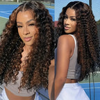 250% Density 427 Highlight Deep Wave Lace Front Wig Human Hair 13x6 13x4 HD Lace Frontal Wig Colored Ombre 100% Brazilian Wigs
