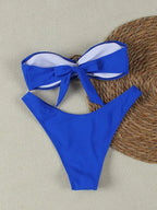 Women Strapless Bikinis Sets Summer Push Up Swimwear Two Pieces Suits Female Sexy Swimsuits Solid Color Lady Backless Beachwear
