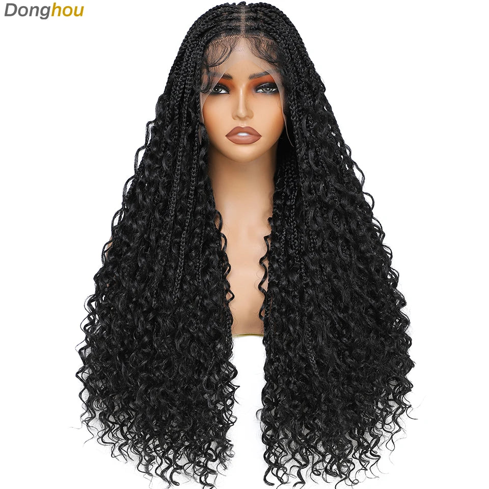 Donghou 24Inch Lace Front Boho Braided Wigs for Women Knotless Braid Wig Natural Hairline Box Braid wigs Premium Lightweight Wig