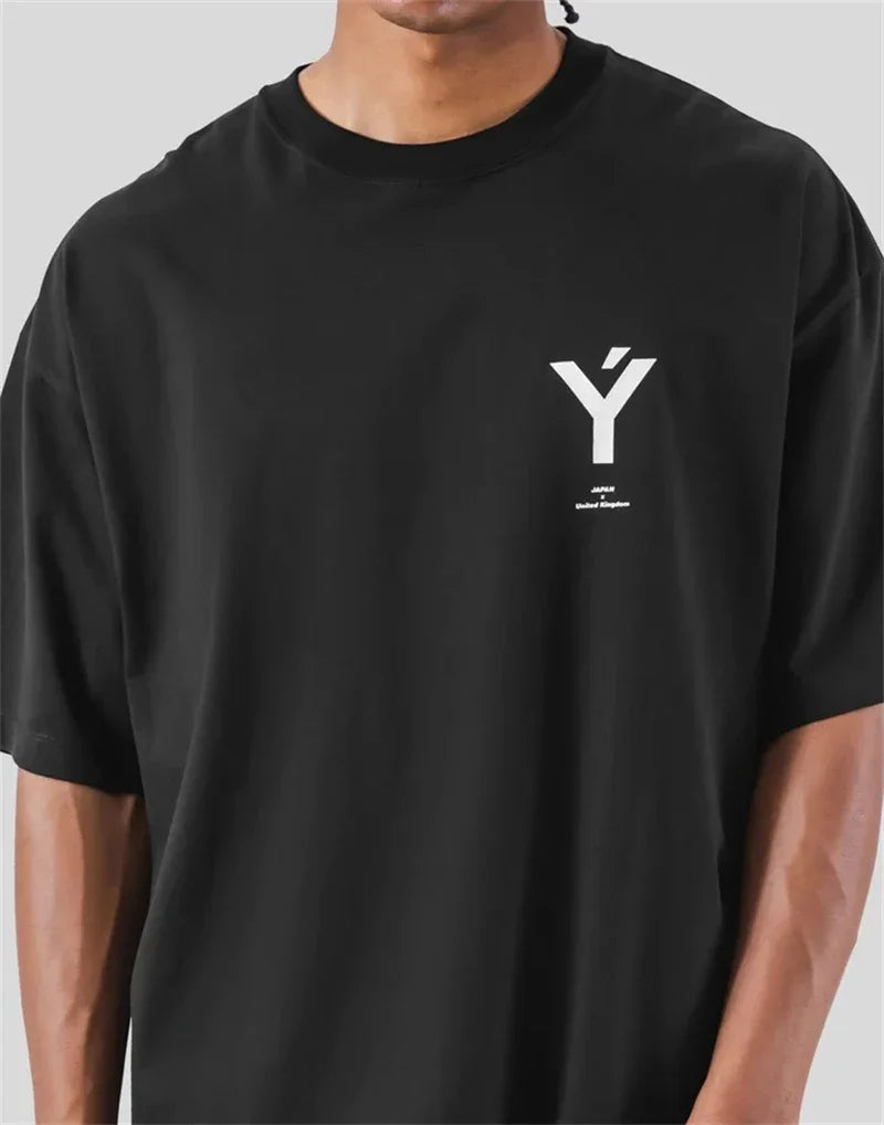 ONE POINT LYFT Print Big T Shirt Men Running Sport Gym Fitness Training Oversize 100% Cotton T-shirt Mens Bodybuilding Tee Tops