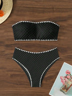 Swimwear White 2 Piece Strapless Swimsuit for Women Sexy Bandeau Backless Bikini Set Lace-up Patchwork Bathing Suit 2025 New
