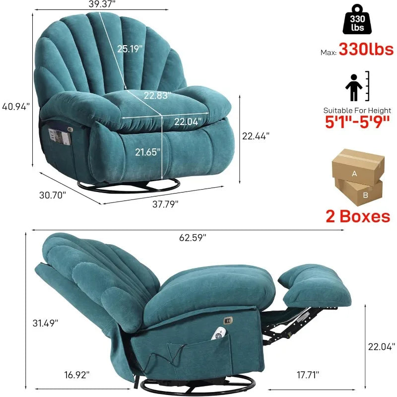 Power Recliner Chair Swivel, Comfortable Soft Fabric Shell Shape with Storage 360 Swivel Electric Big Tall Single Reclining Sofa