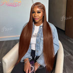 Chocolate Brown Straight 13X6 Hd Lace Frontal Wig Colored 100% Human Hair 13X4 Lace Front Wigs For Women Preplucked 30 36 Inch