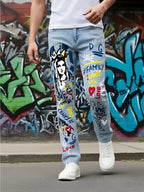 Fashionable Men's Jeans  With Trendy Prints  Highlighting Individuality   Elastic And Breathable Fabric  Free Shipping
