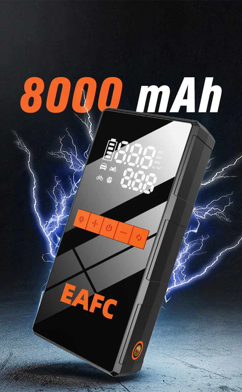 EAFC 1200A Smart Car Jump Starter with 150PSI Air Pump -8000mAh Power Bank  LED Light Smart Inflate for Cars Motorcycles Trucks