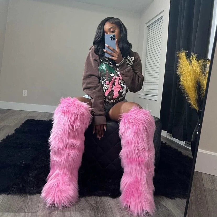Winter Women Snow Boots Faux Fur Long Boots Warm Plush Platform Knee-high Boot Outdoor Furry Cute Over-the-knee Boots Girls Y2K Main image