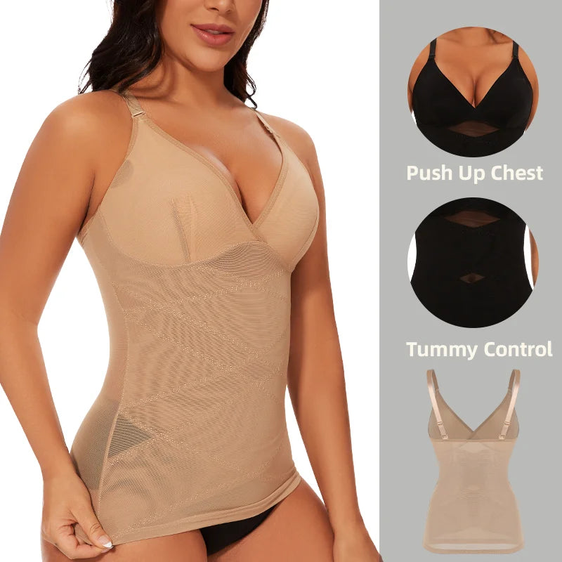 Body Shaper for Women Tummy Control Shapewear Compression Tanks Cami Tops V-Neck Camisoles Seamless See Through Waist Shaper Secondary image