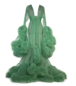 Sexy Deep V-neck Tulle Maternity Dresses Lace Hollow Horn Long-sleeved Feather Trailing Dress Photo Photography Props Vestidos