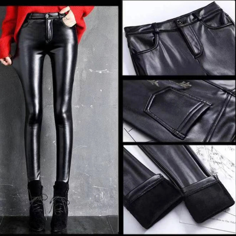 High Waist Faux Leather Leggings – Warm Winter Pants