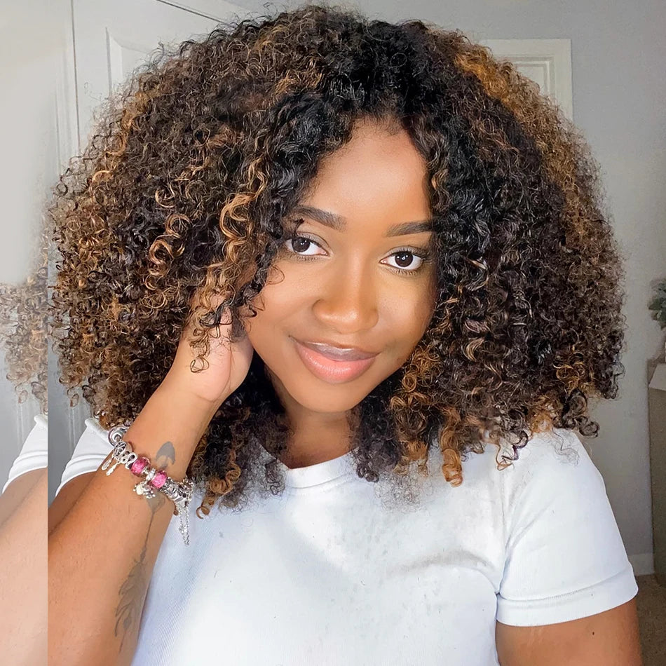 NEW 10A 6x5 Glueless Lace Human Hair Wigs Ready To Wear And Go Short Curly Ombre Highlights Brown Blonde Ginger 99J Colored Wigs Main image