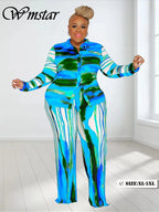 Wmstar Plus Size Two Piece Outfits Women Fall Clothing Tie Dye Top and Pants Leggings Matching Set Wholesale